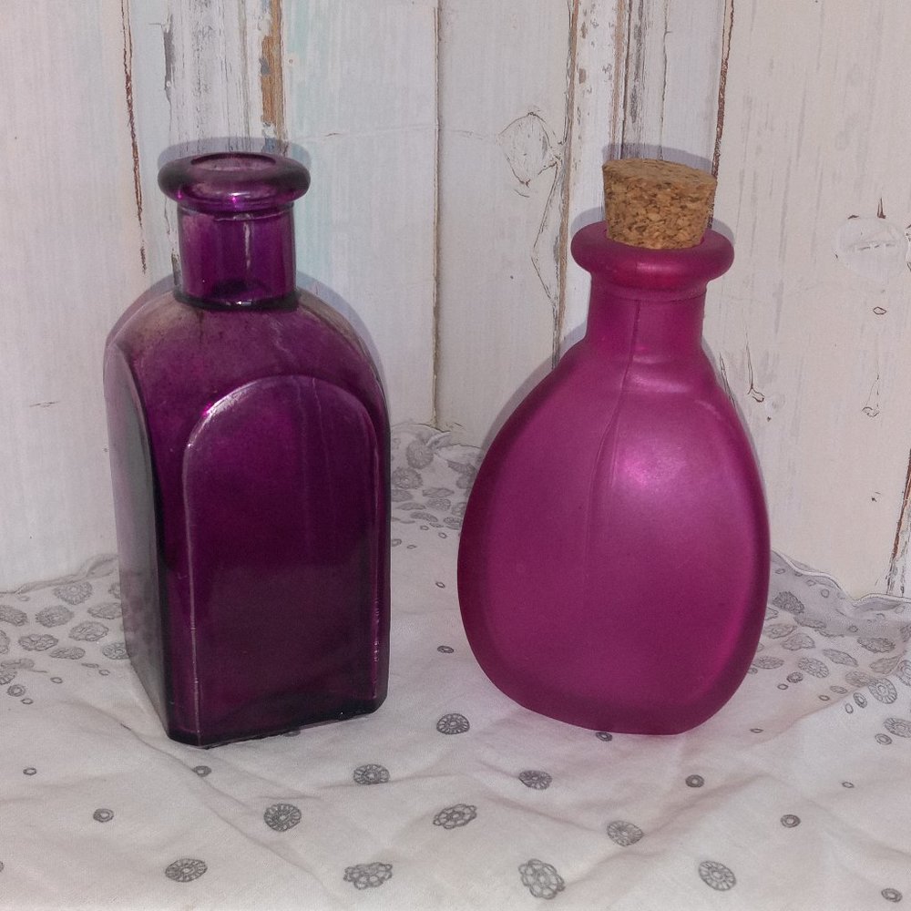 Collection of 8 Magenta and Purple Colored Glass Bottles - Picture 13 of 16
